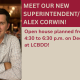 A decorative website banner featuring a headshot of Alex Corwin, a man with dark hair wearing a beige shirt.