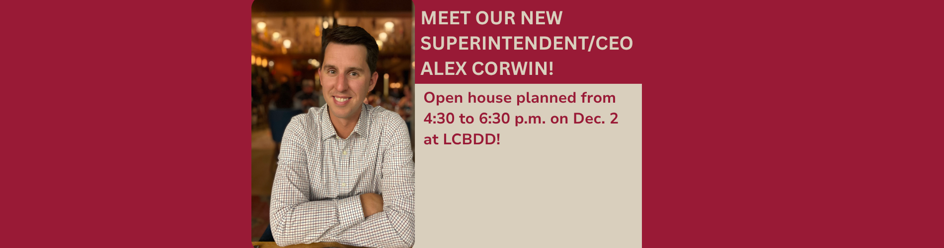 A decorative website banner featuring a headshot of Alex Corwin, a man with dark hair wearing a beige shirt.